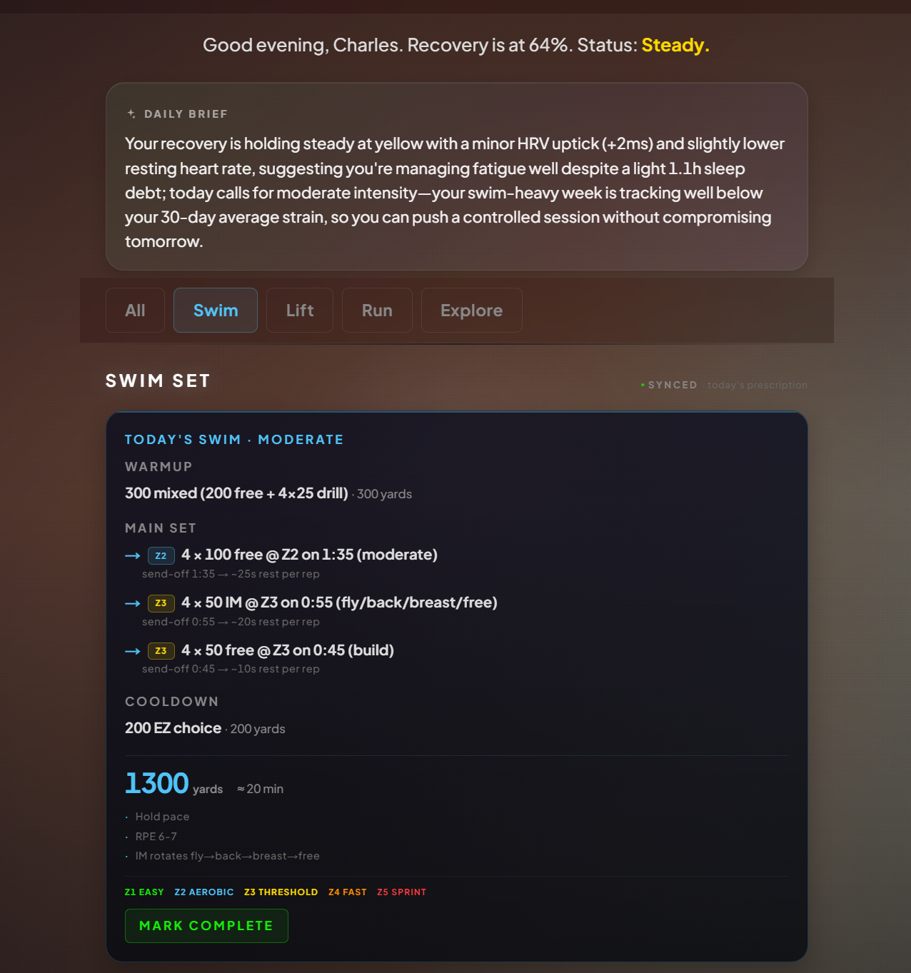 WHOOP Personal Analytics Dashboard screenshot